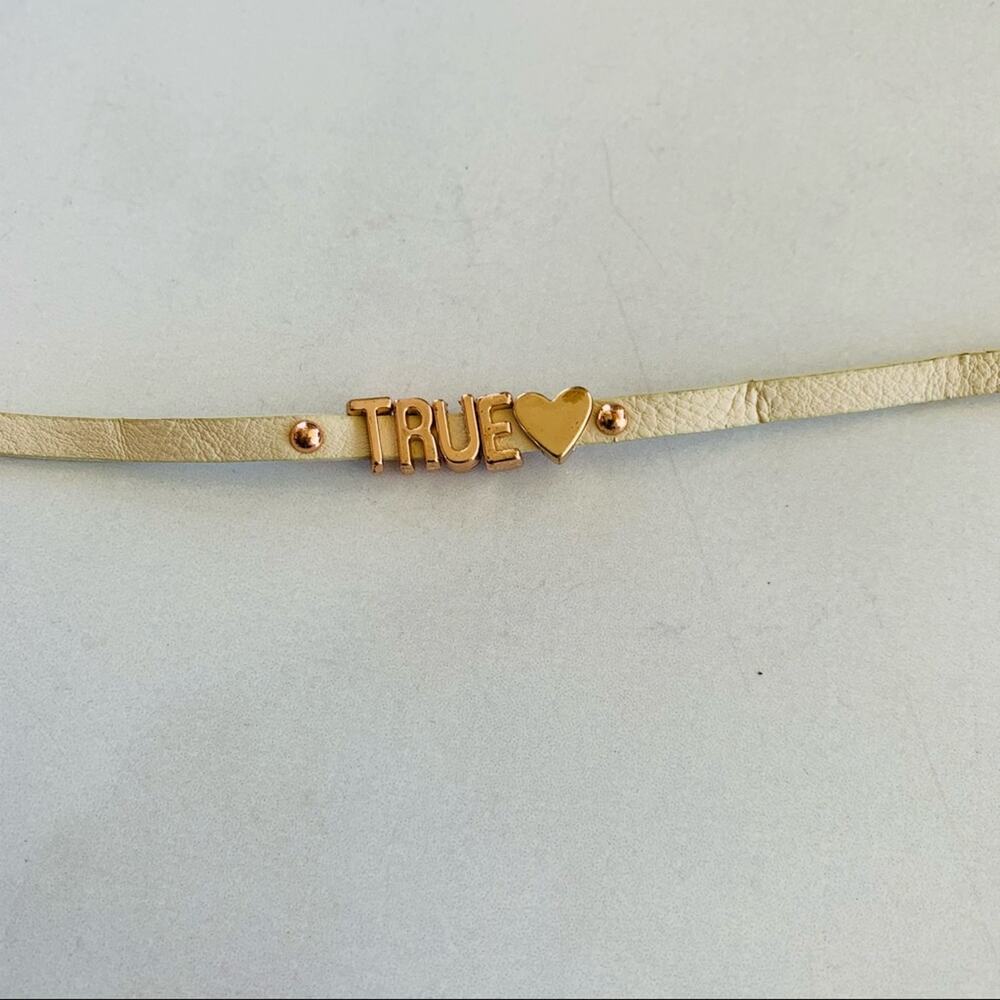Beige Leather Belt Bracelet TRUE Spellout